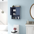 Bathroom Wall Cabinet Navy Blue Over Toilet Storage Cabinets 24x30 in Above Toilet Wood Medicine Cabinets Wall Mounted Bathroom Cabinet with 2 Door & Adjustable Shelf