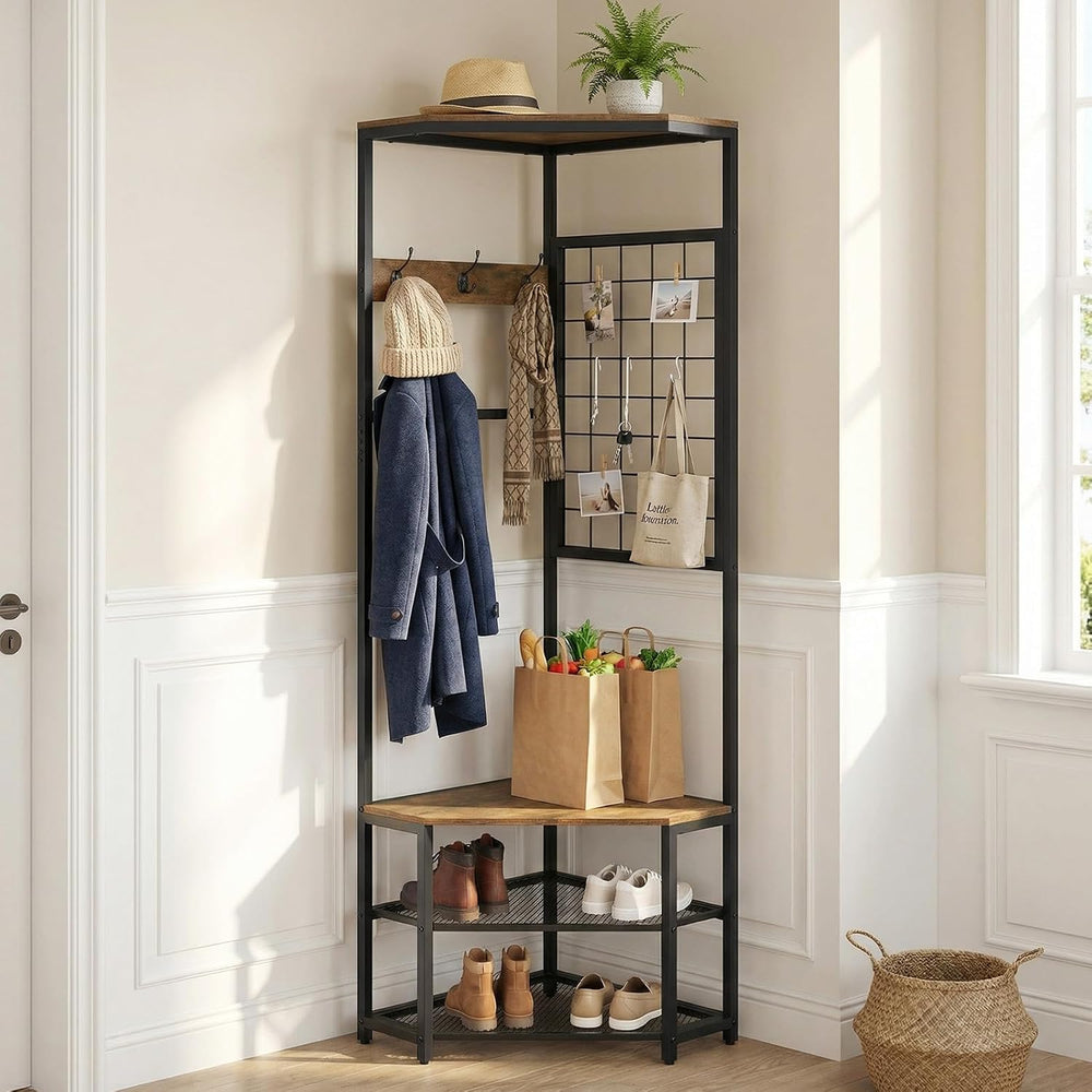 GIANTEX Corner Hall Tree with Shoe Bench, 4-Tier Freestanding Coat Rack