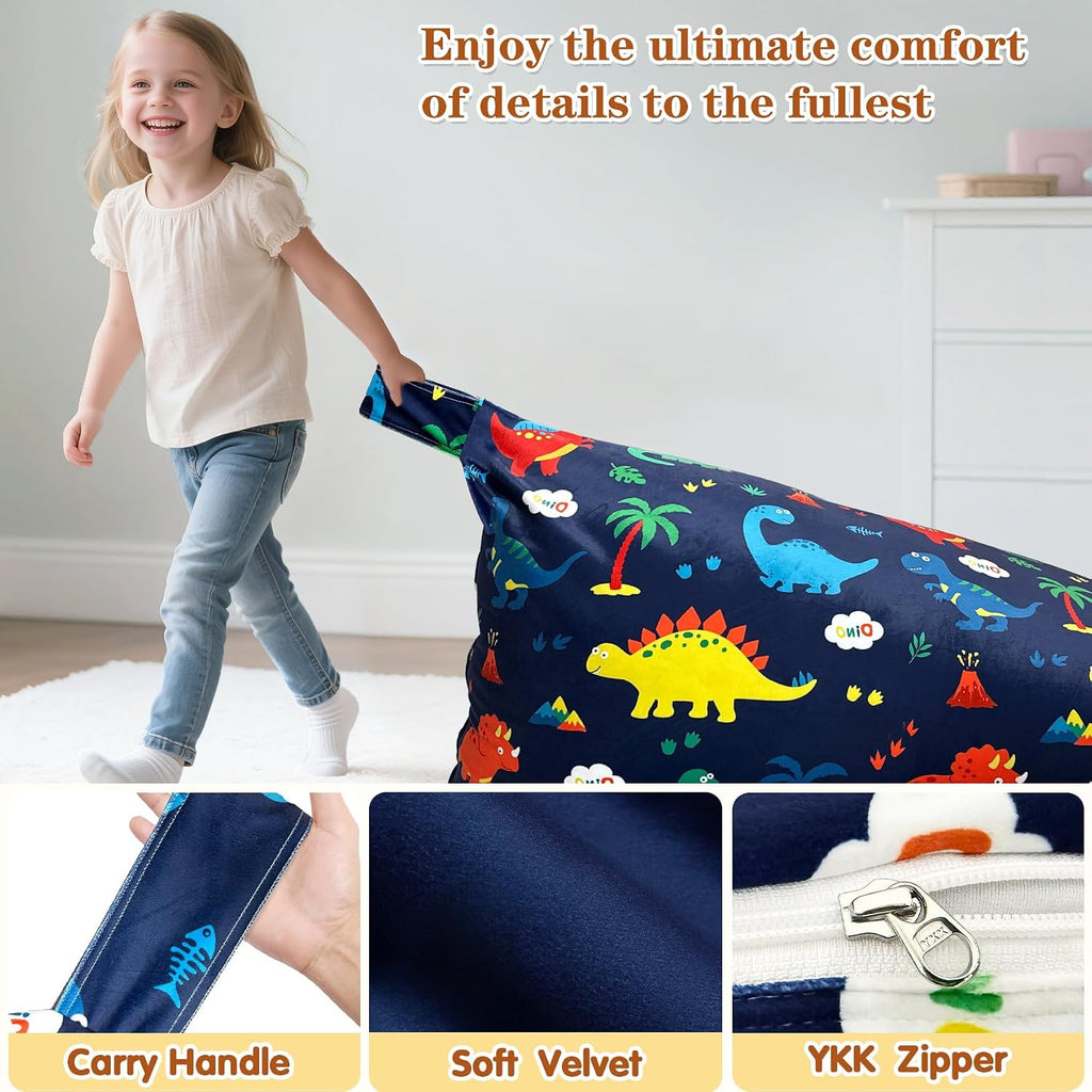 Jorbest Dinosaur Bean Bag Chair for Kids, 2.5FT Beanbag Kids Bean Bag Chairs with Memory Foam Filled and Removable Velvet Cover for Boys Girls, Soft Sofa Bean Bag Couch with Filler for Reading, Large