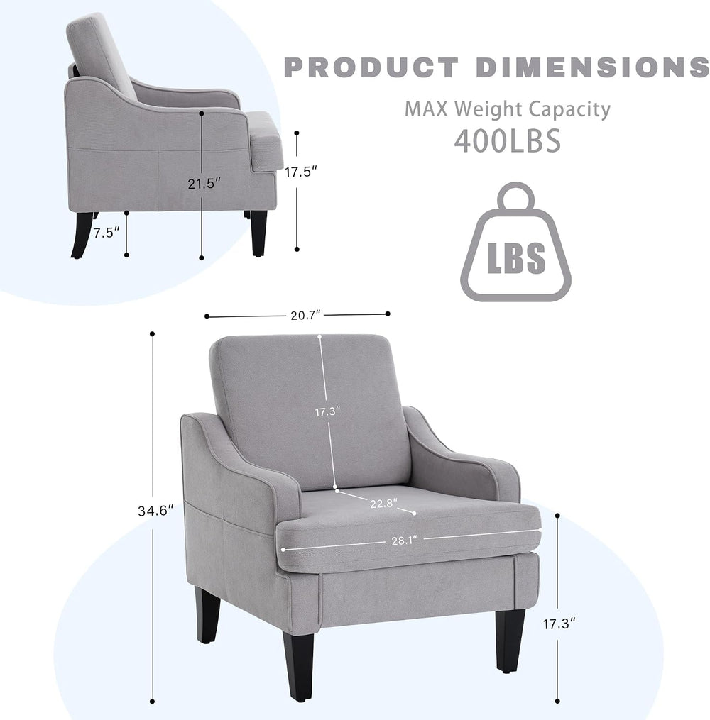 Set of 2 Accent Chair for Living Room,Mid-Century Arm Chair Fabric Living Roo...