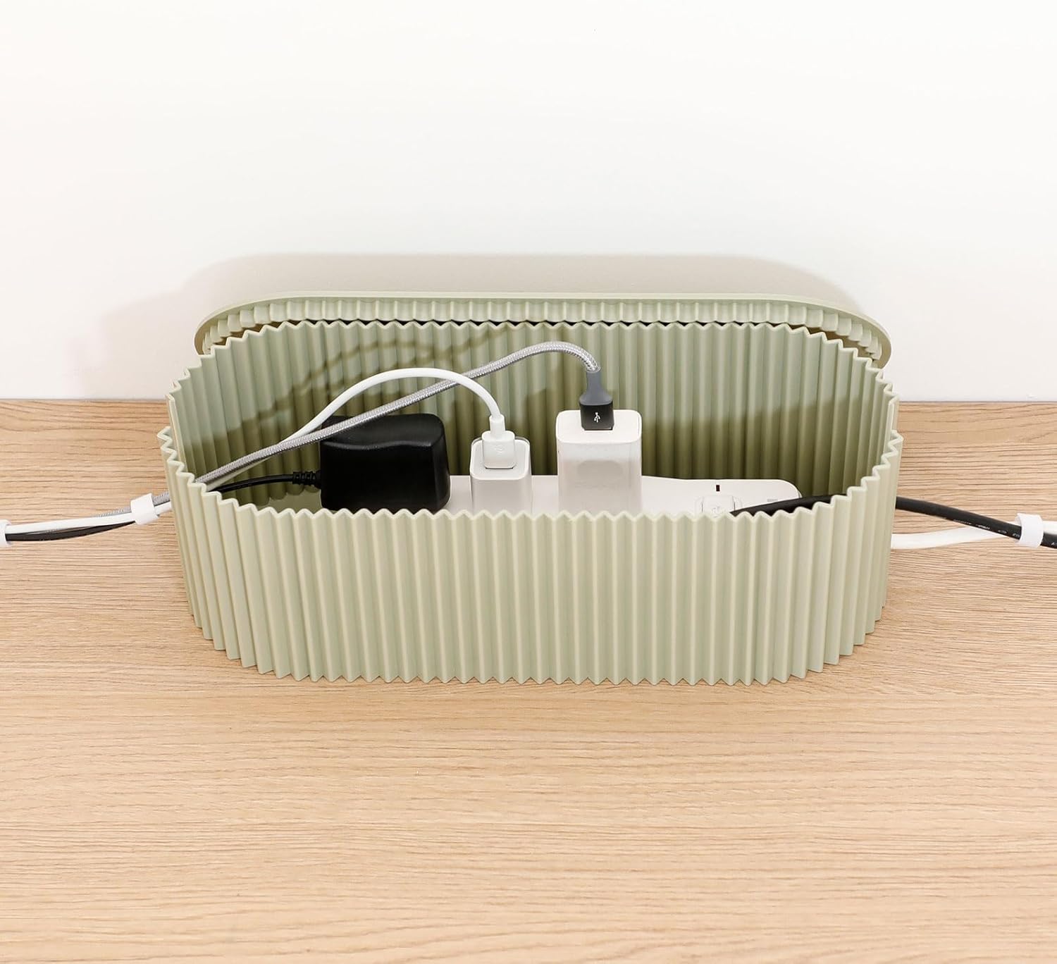 Green Cord Organizer Box, Plastic Cable Management Box with Lid, Power Strips Protector Cover Under TV and Desk for Home, Office, Bathroom, School, Wires Hider Protector for Floor (Small)
