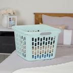Sterilite Laundry Basket, Plastic Clothes Hamper, Large Square Bin with Comfort Grip Handles and Reinforced Rim, 1.5 Bushel Capacity, Mint, 12 Pack
