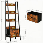 5 Tier Ladder Bookshelf Ladder Shelf, Rustic Bookcase Storage Rack Organizer with Removable Drawer, Wood Metal Freestanding Storage Shelf for Living Room, Home Office, Bedroom, Brown | Wood metal freestanding storage rack organizer for living room