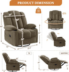 Swivel Rocker Recliner Chair for Adults – Manual Glider Sofa with Massage, Heat & Vibration, 360° Rocking for Living Room or Nursery