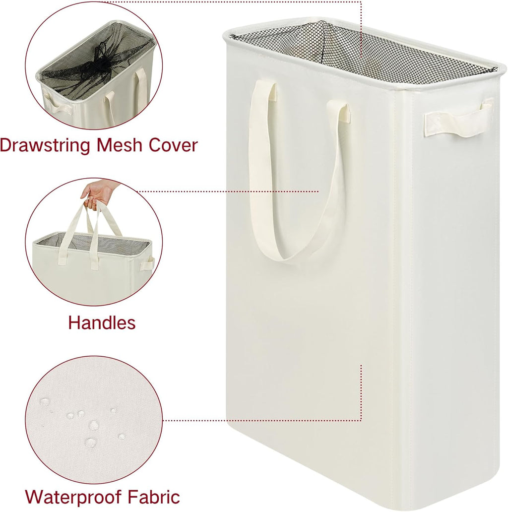 efluky Slim Laundry Basket, Narrow Laundry Hamper with Handles, Collapsible Dirty Clothes Hamper, Tall Laundry Bin for Laundry Room, Dorm and Bedroom, 19.8 Gallon (75L) Beige