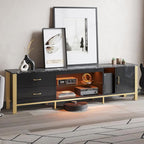 Bestier TV Stand for 75/80/85/90 Inch TVs, LED Gaming Entertainment Center, Modern TV Cabinet with Glass Shelves for Living Room, 2 Storage Drawers & Cabinets for Bedroom, Black Glossy