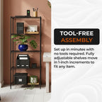 5-Tier Metal Shelf, 250 lb/Shelf, NSF, Black, 14x24x59 in | NSF certified for food-safe pantry, kitchen and commercial prep areas