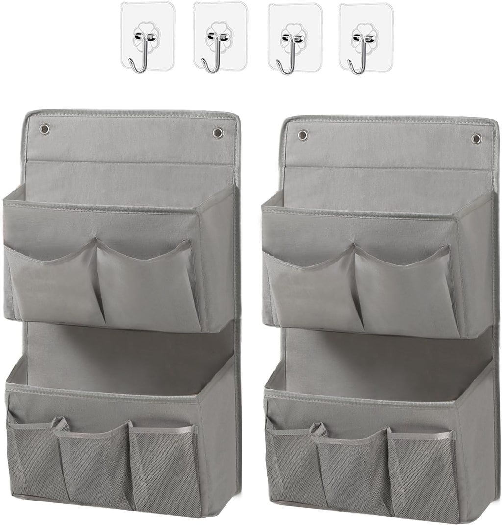 Wall Hanging Organizer – Over The Door Storage & Behind Door Organizer for Dormitory, Bathroom, Bedroom, Kitchen, Nursery, Space-Saving (Grey, 2 Pack)