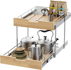 Pull Out Cabinet Organizer,Heavy-Duty Slide Out Shelf, Wood and Wire Basket, Pull Out Drawer for for Kitchen Under Sink Space, Pantry, Bathroom, 2 Tie 26 * 21 in