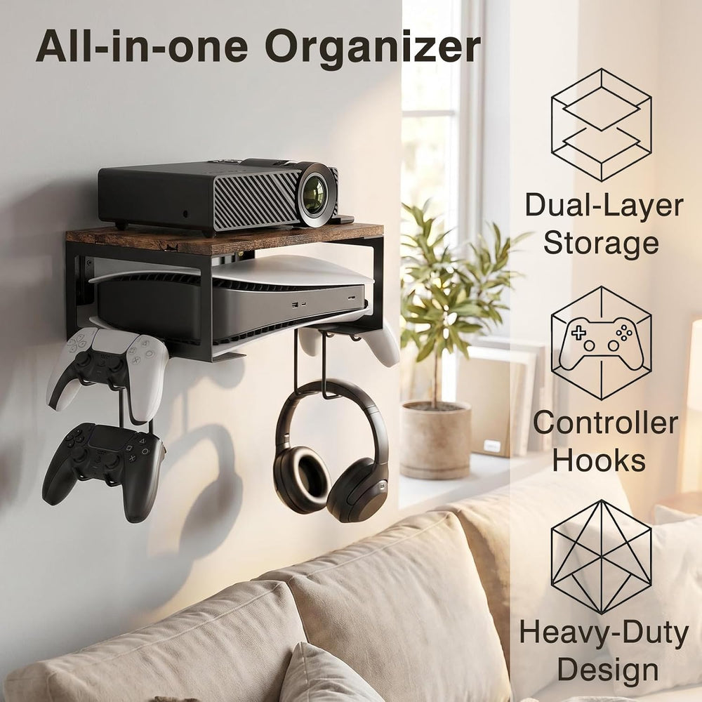 Pinzoveco Floating TV Shelf, 2 Tiers Projector Shelf for DVD Players