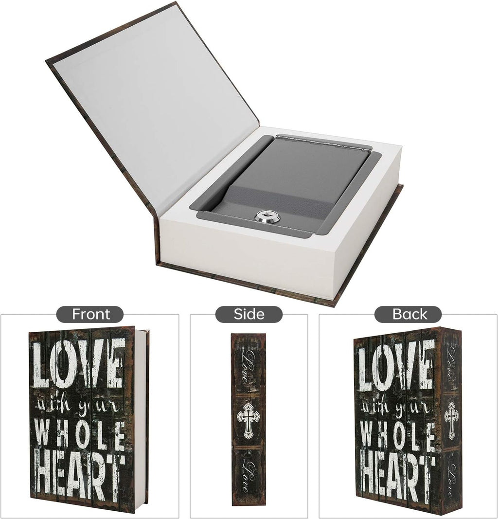 Real Paper Transfer Book Safe, Hollow with Secret Hidden Compartment, Key Lock, 8.7"×6"×2" (LOVE-Key)