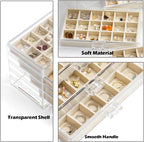 YUFONG Jewelry Organizer with 5 Drawers Clear Acrylic Earring Display Case Velvet Jewelry Storage Box Display Holder for Earring Ring Bracelet Necklace (Beige, 90 Grids)