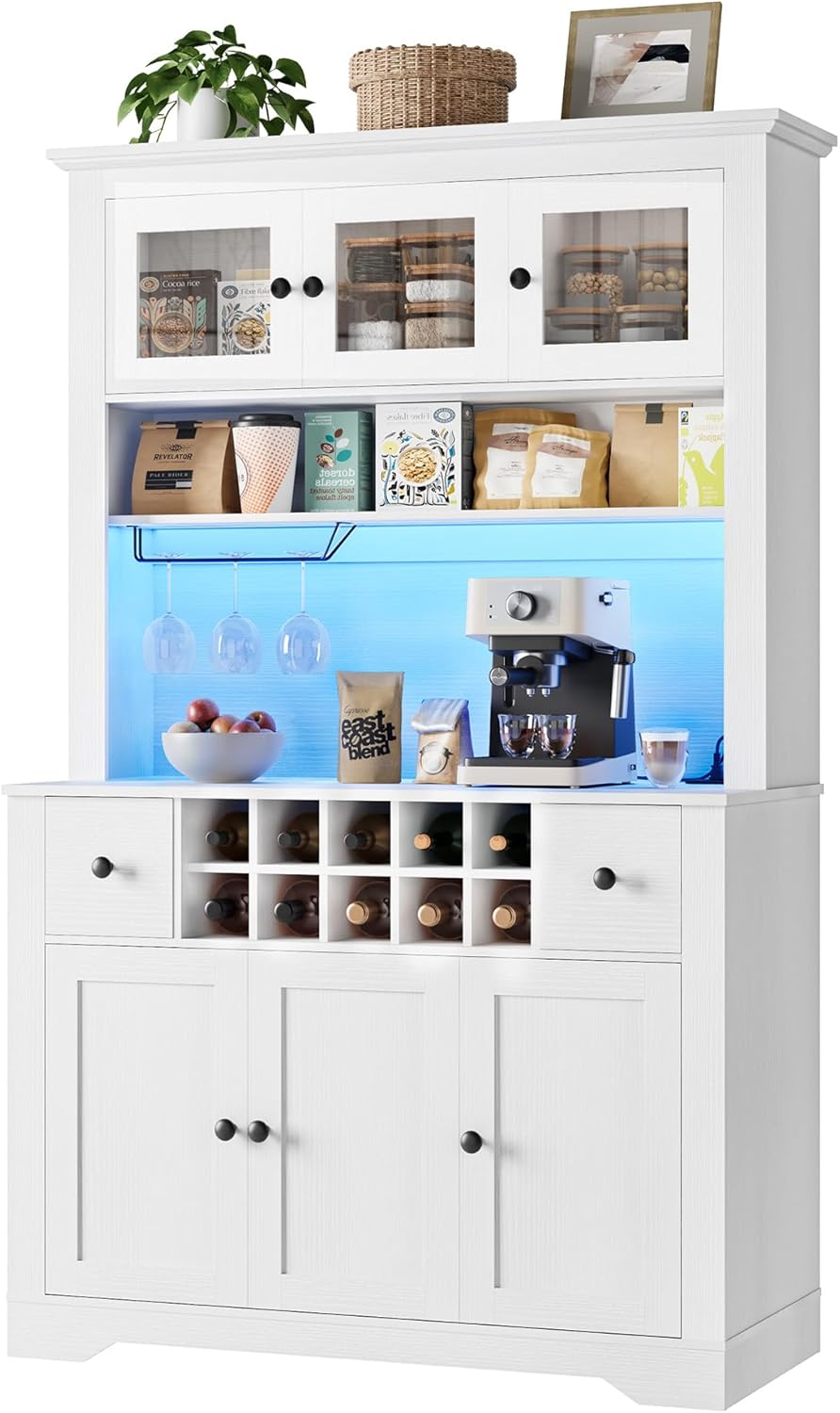 68.7 " Pantry Cabinet with LED Light and Charging Station, Kitchen Pantr...