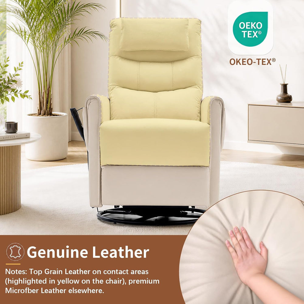 AIRSKY Genuine Leather Power Swivel Rocking Recliner Chair for Adults | Recli...