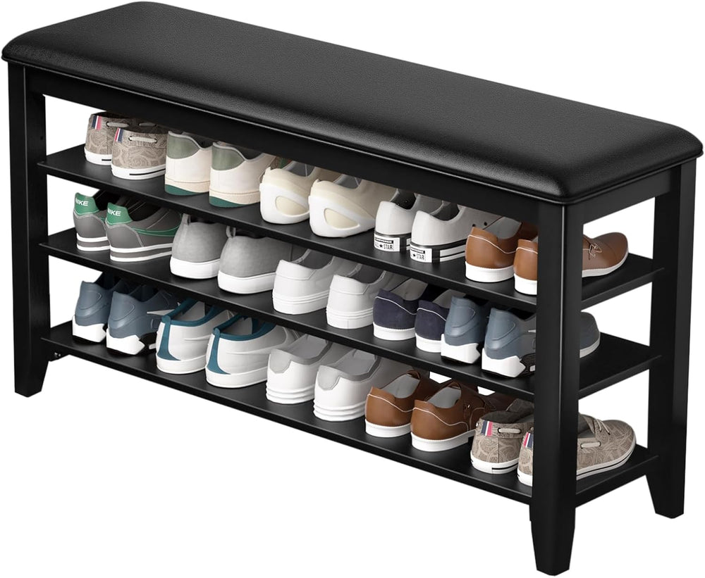 Shoe Rack Bench Entryway Storage with Leather Cushion, Shoe Organizer Bench f...