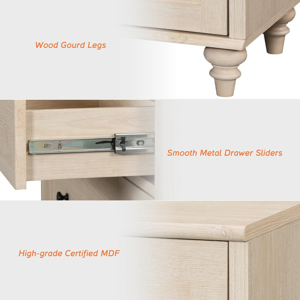 WAMPAT Farmhouse End Table with 3 Drawers, Large Wood Side Table Nightstands,...