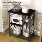 YATINEY Movable Bakers Rack, Microwave Stand with Charging Station, Kitchen Storage Rack with Hooks and Basket, Casters and Adjustable Feet, for Small Space, Kitchen, Dining Room, Black HB04UBB