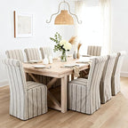 chairus Slipcovered Parsons Dining Chairs Set of 2, Upholstered Dining Room Chairs with Removable Linen Cover & High Back, Modern Farmhouse Wooden Side Kitchen Chairs, Khaki Stripe