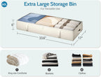 2-Pack Under Bed Storage, 6 Inches Tall Closet Organizers and Storage Bins with Sturdy Sidewalls/Bottom/4 Handles, Beige