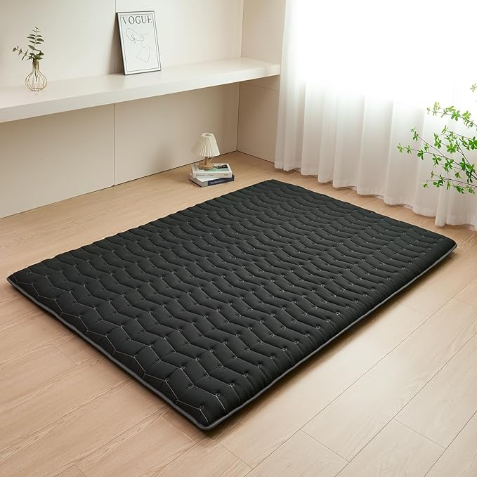 Premium Foam 3.2" Thick Japanese Futon Floor Mattress - Queen Size 60"x80" 100% High-Density Foam,Comfortable Sleeping Pad,Tatami Mat for Dorm,Bedroom or Guest Room，Boys Girls Dormitory Pads(Black)