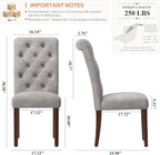 Upholstered Tufted Dining Room Chairs Set of 6, Parsons Kitchen Chairs with Padded Seat and Solid Wood Legs, Fabric Accent Side Diner Chair for Dining Room/Kitchen/Living Room, Light Grey