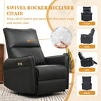 Power Swivel Rocker Recliner Chair for Nursery, Upholstered 270° Swivel Glider Chair with USB Ports, Power Recliners for Small Spaces Living Room