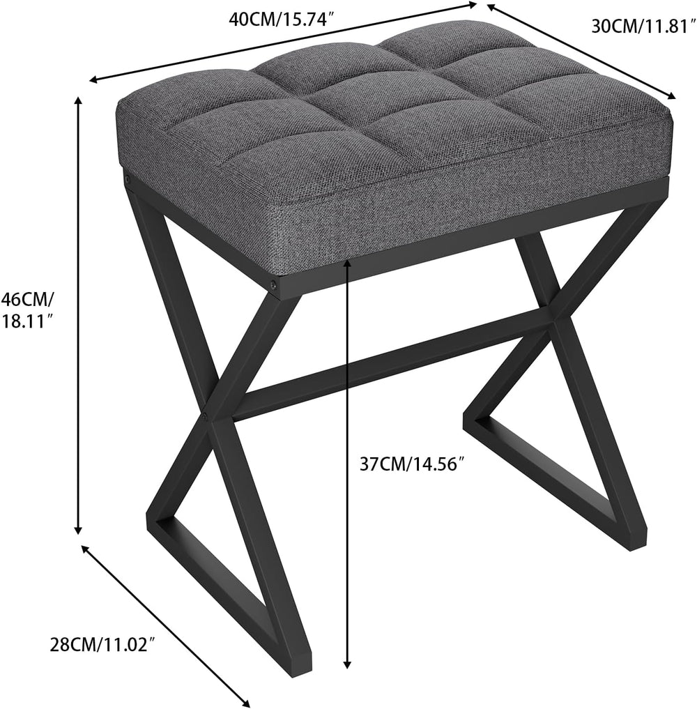 YMYNY Vanity Stool, Linen Footrest, Ottoman Bench with X-Shaped Metal Legs, M...