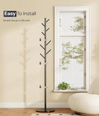 Coat Rack with 8 Hooks, 3 Adjustable Heights, Modern Hall Tree, Sturdy Metal Clothes Stand with Sintered Stone Base for Entryway, Office, Bedroom, for Coats, Hats, Handbags and Scarves, Black