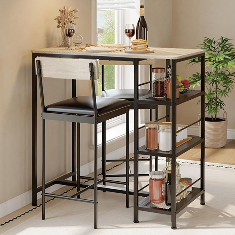 3-Piece Dining Table Set with Storage Shelves and 2 Upholstered Chairs, MDF &...