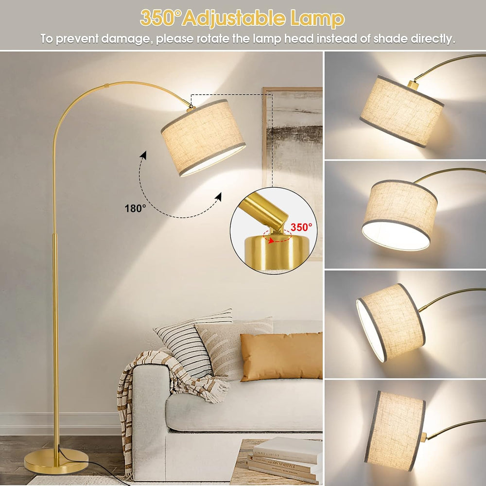 Gold Floor Lamp, Arc Floor Lamp for Living Room with Adjustable Drum Lampshad...