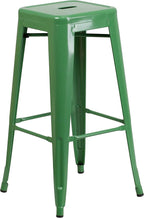 Flash Furniture Lily 4 Pack Commercial Grade 30" High Backless Green Metal Indoor-Outdoor Barstool with Square Seat