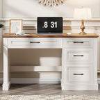Halitaa Farmhouse 47" Executive Desk, Computer Desk with Drawers and File Drawer, Workstation Computer Desk with Charging Station for Home Office,Study.Unique White