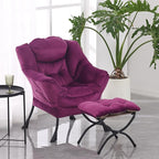 Tiita Lazy Chair with Ottoman, Modern Large Accent Lounge Armchair, Comfy Leisure Sofa Reading Chair with Footrest for Bedroom, Living Room, Dorm Rooms, Garden and Courtyard, Velvet Dark Purple