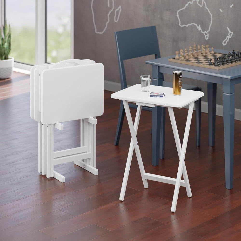 Winsome Alex Set of 4 Foldable Snack Tables with Storage Rack | Easy to Store...