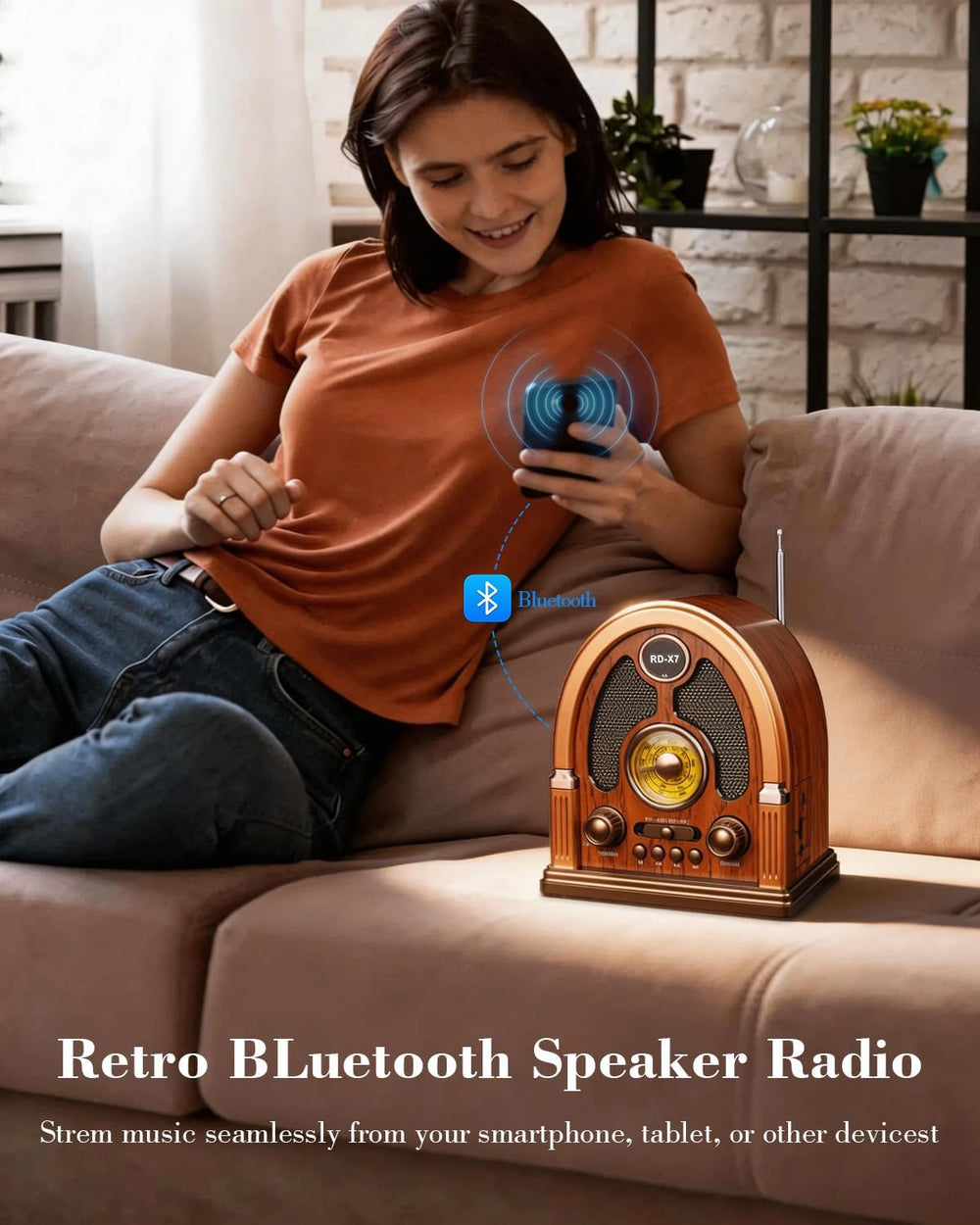 Portable Vintage AM/FM/SW Radio with Bluetooth Speaker, Retro Design