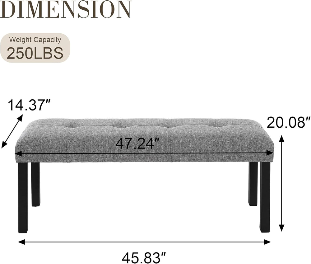 GDFStudio Upholstered Dining Bench with Tufted Linen Seat and Rubber Wood Fra...