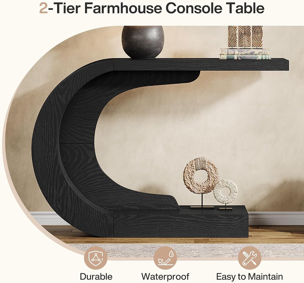 Tribesigns 43.3" Farmhouse Console Table for Entryway, Unique C-Shaped R...