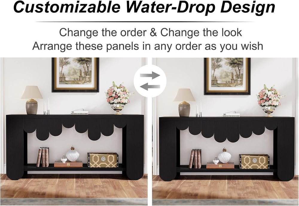 IBF Black Oak Console Table, 63” Long Wood Entryway Table with Storage | 2-Ti...