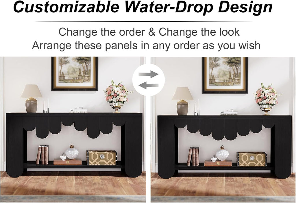 IBF Black Oak Console Table, 63” Long Wood Entryway Table with Storage | 2-Tier Modern Sofa Table Behind Couch for Home Living Room, Rectangular Entry Table for Hallway Entrance Foyer Front Door