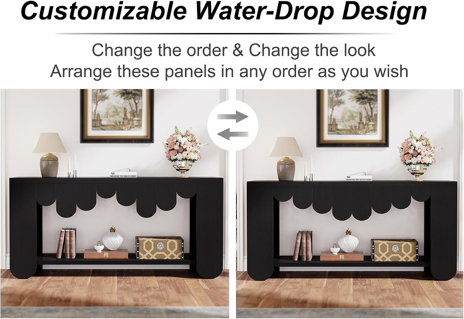 IBF Black Oak Console Table, 63” Long Wood Entryway Table with Storage | 2-Tier Modern Sofa Table Behind Couch for Home Living Room, Rectangular Entry Table for Hallway Entrance Foyer Front Door