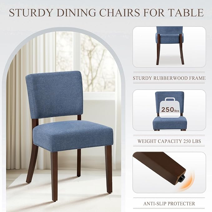 Upholstered Dining Chairs Set of 2, Fabric Kitchen Chairs with Padded Seat &a...