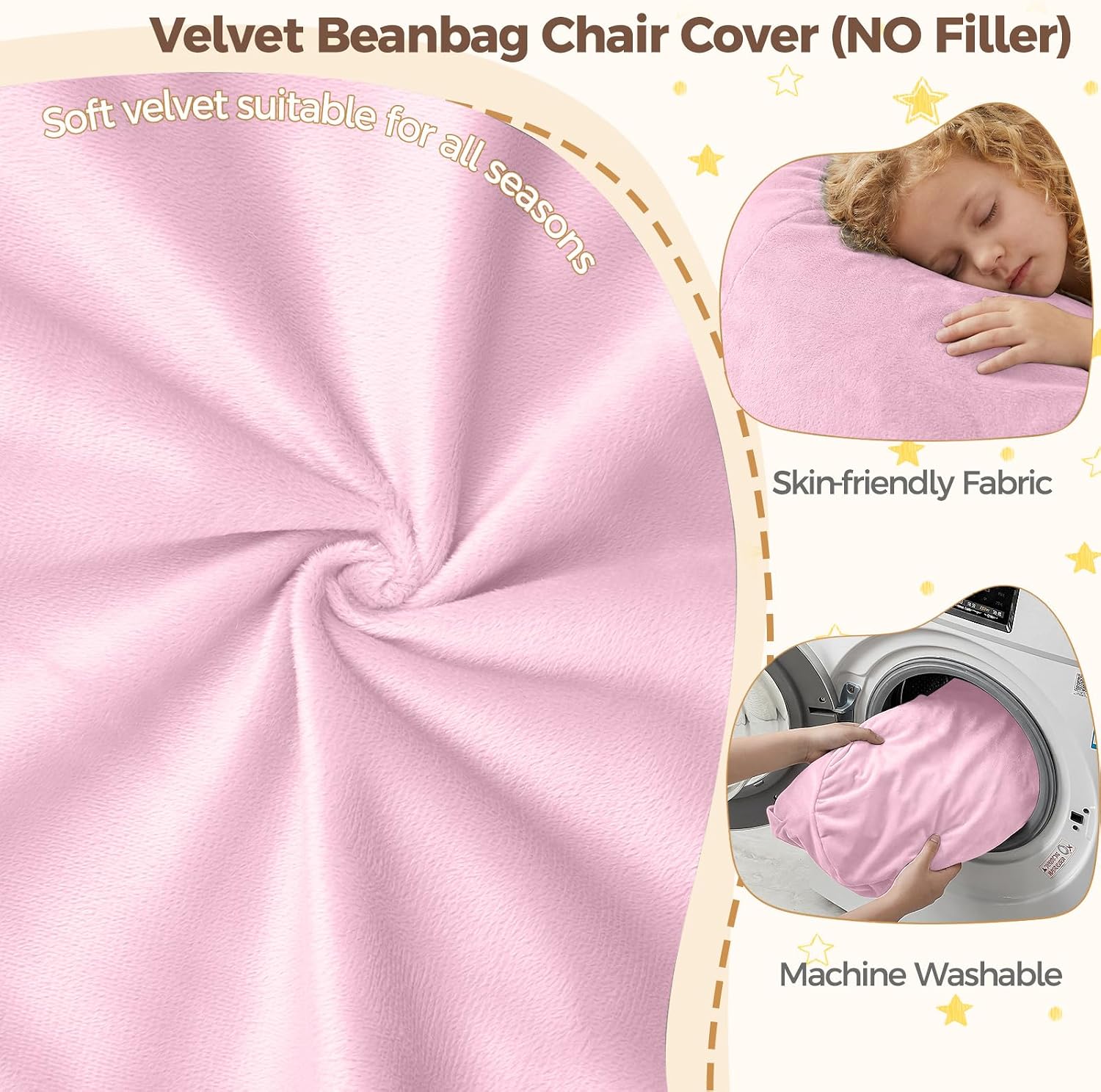 Stuffed Animal Storage Bean Bag Chair Cover, No Filler Bean Bag Cover | Soft Velvet, Stuffed Animal Storage Chair, Reinforced Stitching, with Handle, Durable Zipper, for Kids Teens Adults Girls