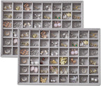 Large Velvet Jewelry Tray 2 Pack Stackable Jewelry Display Drawer Inserts Trays Organizer for Earring Bracelet Necklace Ring (Gray, 48 Grids)