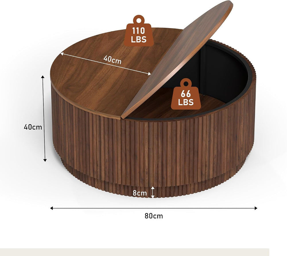 31.5" Round Coffee Table with Storage, Mid Century Modern Coffee Tables ...
