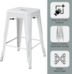 Yaheetech 24 Inch Metal Barstools Set of 4, Counter Height Backless Stools, Industrial Stackable Bar Chairs with Footrest for Kitchen/Dining Room/Bistro/Patio, White