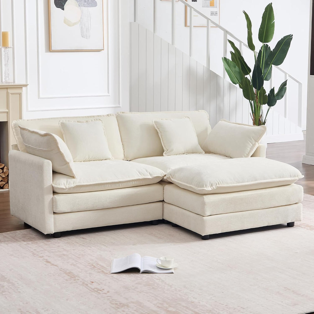 Tmsan 76.7" Beige White Cloud Couch, Small L Shape Sectional Sofa, 2 Sea...