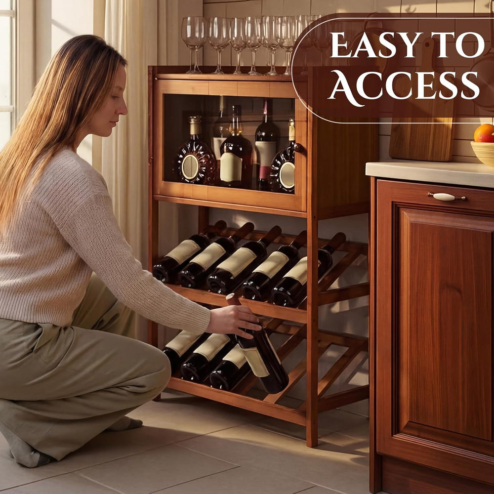 Leinuosen Bamboo Wine Rack Bar Cabinet 36'' Freestanding Wine Rack | ...
