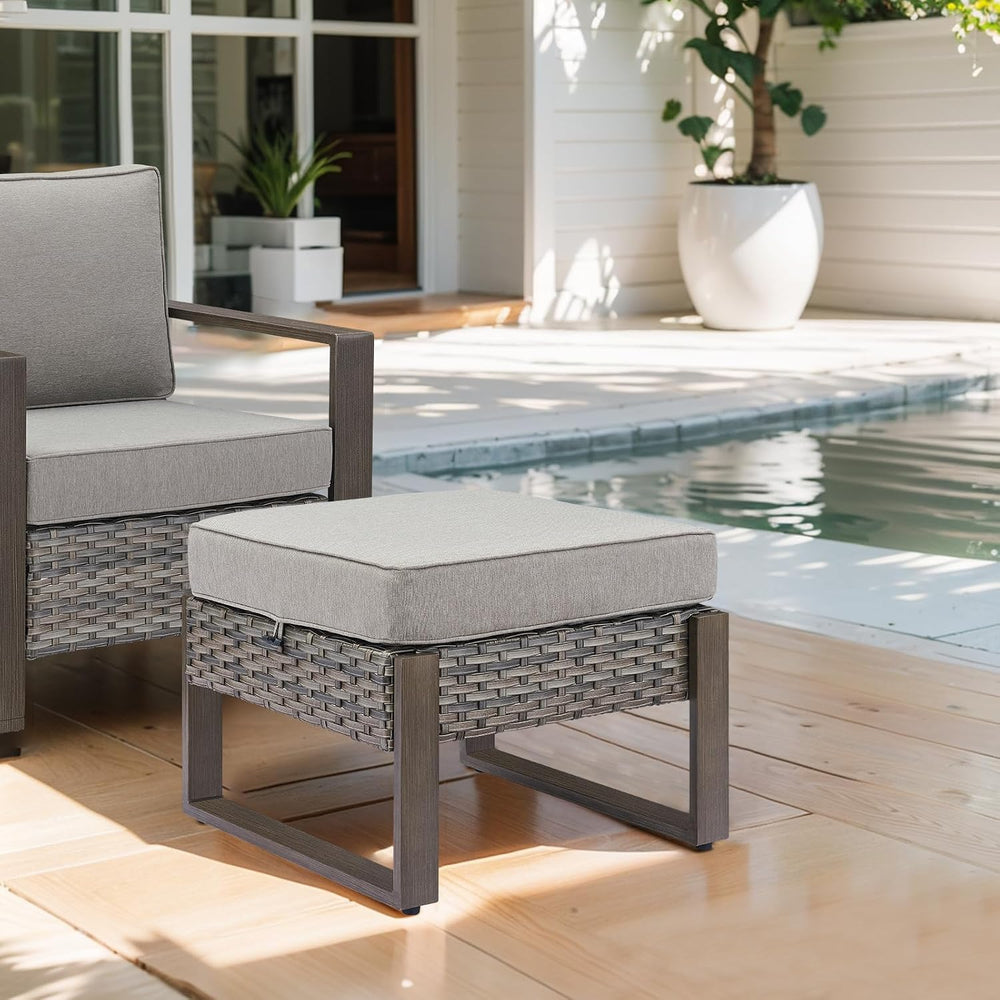 HUMMUH Patio Ottomans Outdoor Foot Rest-All Weather Rattan Outdoor Footstool ...