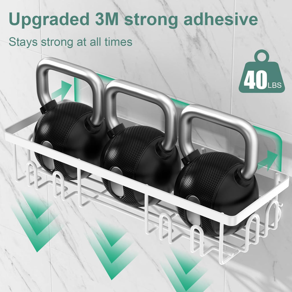 2025 New Adhesive Shower Caddy, Shower Shelves with 16 Hooks, White 2 Pack