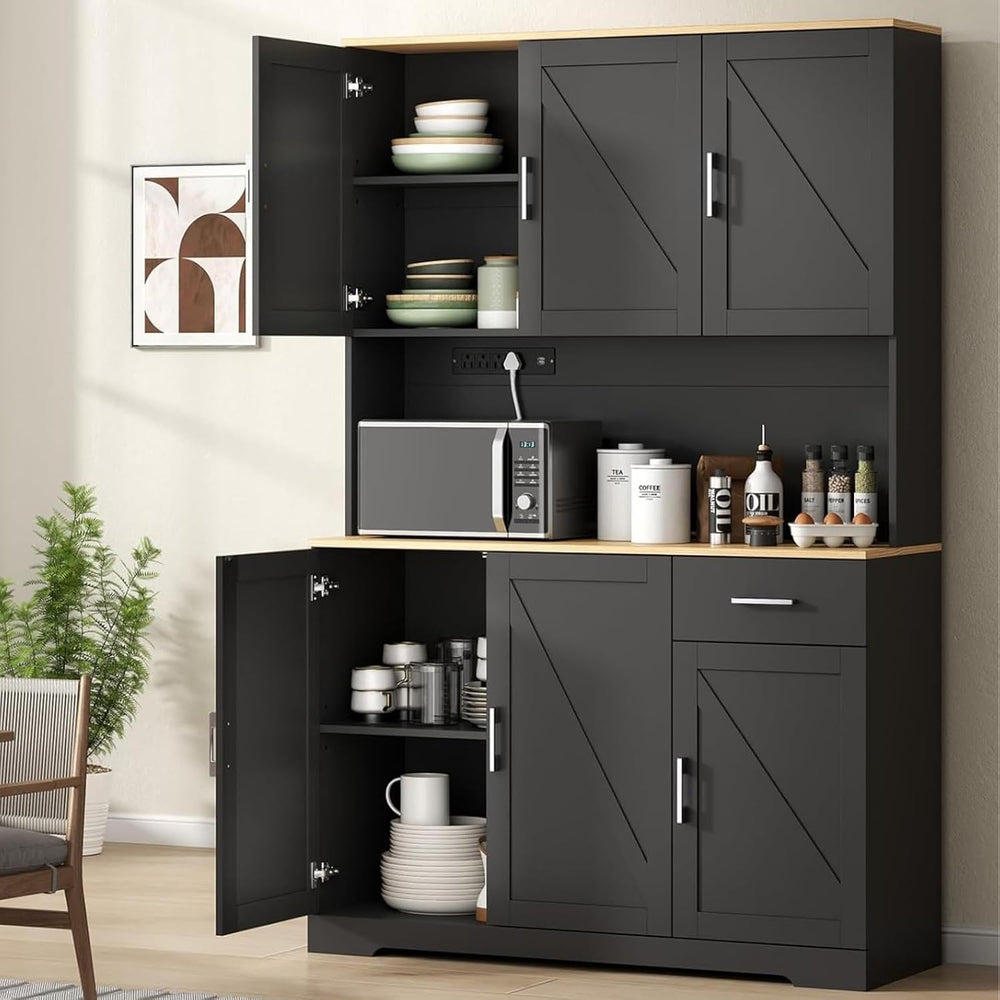 71" Pantry Cabinet,Kitchen Pantry Storage Cabine with Power Outlet,Farmh...